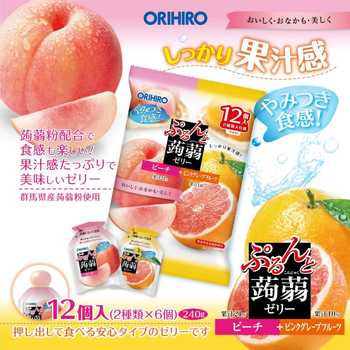 （12包/箱）orihiro蒟蒻啫喱蜜桃6个+西柚味6个/12个装