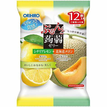 （（12包/箱）orihiro蒟蒻啫喱柠檬6个+北海道蜜瓜味6个/12个装